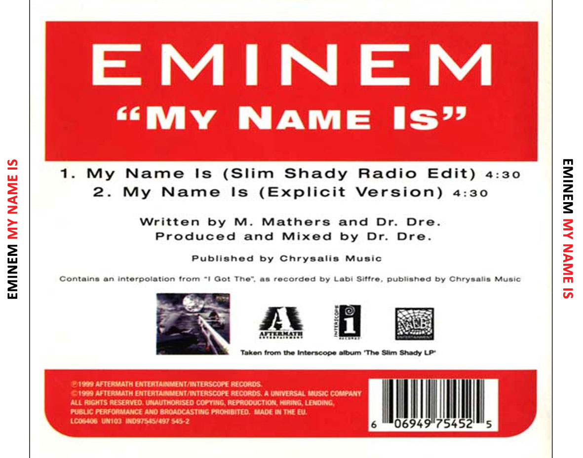 Cartula Trasera de Eminem - My Name Is (Cd Single)