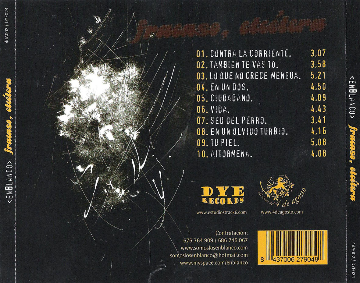 Cartula Trasera de Enblanco - Fracaso, Etcetera