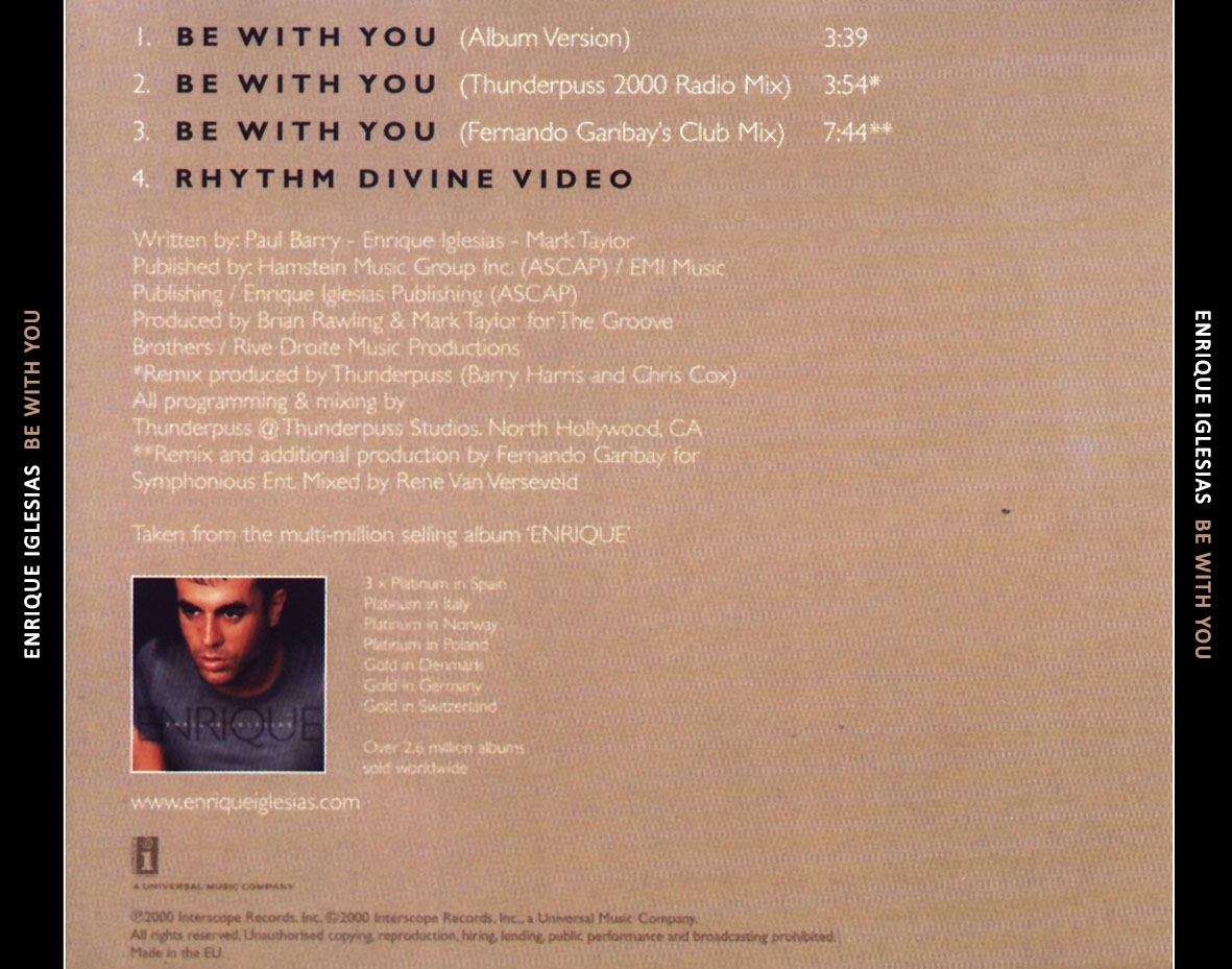 Cartula Trasera de Enrique Iglesias - Be With You (Cd Single)
