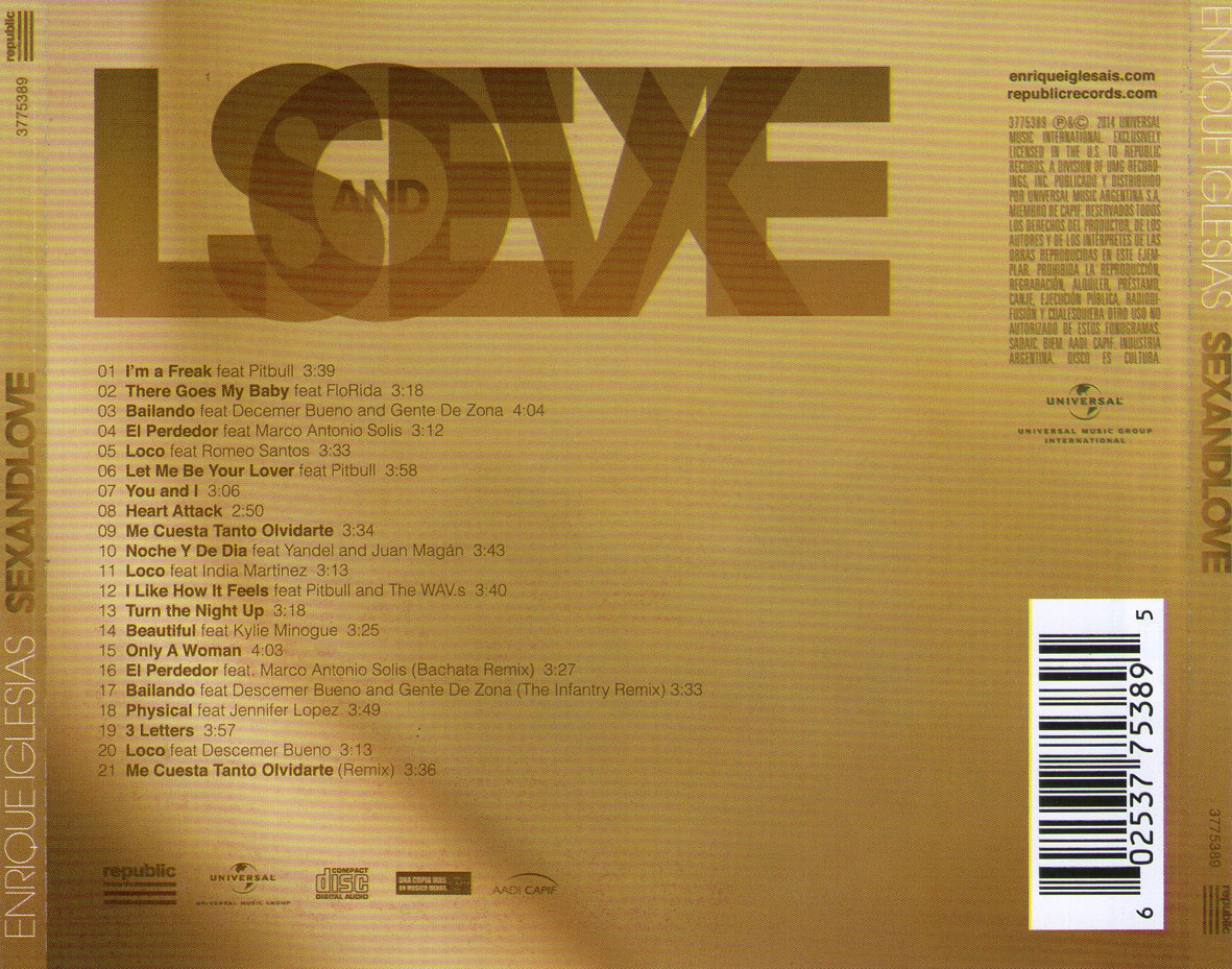 Cartula Trasera de Enrique Iglesias - Sex And Love (Target Edition)