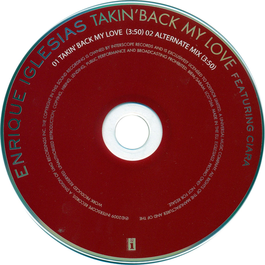 Cartula Cd de Enrique Iglesias - Takin' Back My Love (Featuring Ciara) (Cd Single)