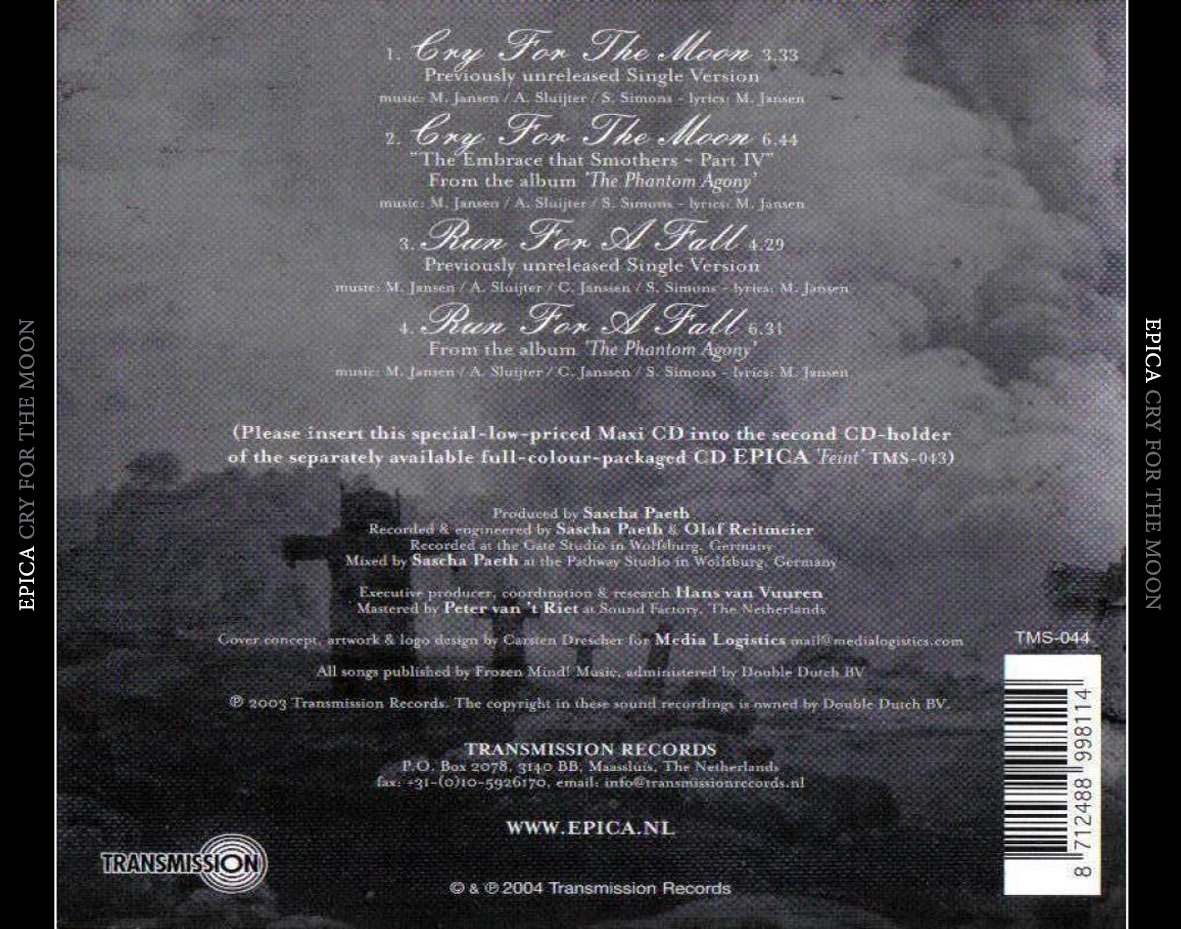 Cartula Trasera de Epica - Cry For The Moon (Cd Single)