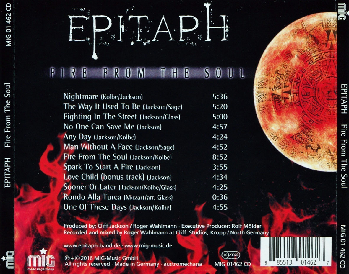 Cartula Trasera de Epitaph - Fire From The Soul