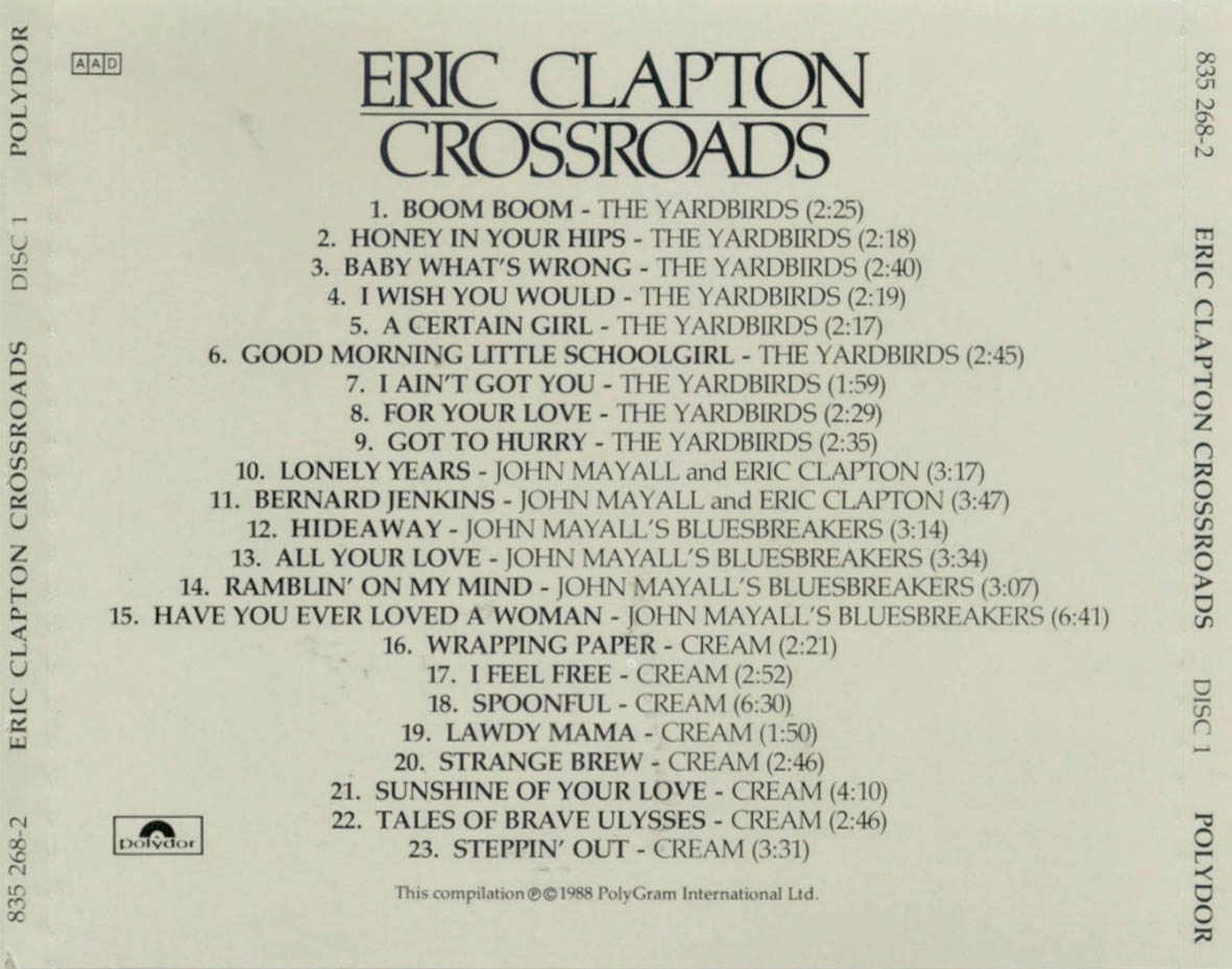Cartula Trasera de Eric Clapton - Crossroads Disc 1