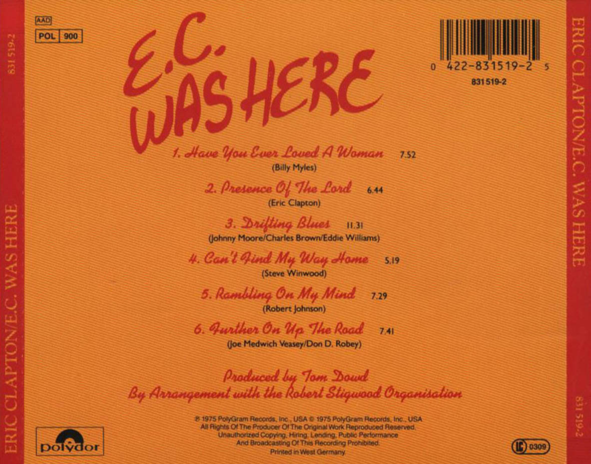 Cartula Trasera de Eric Clapton - E.c. Was Here