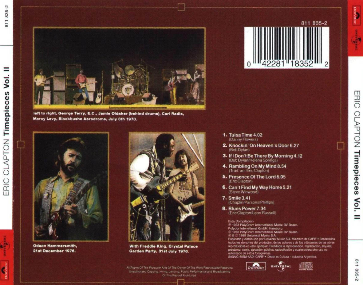 Cartula Trasera de Eric Clapton - Timepieces Volume II