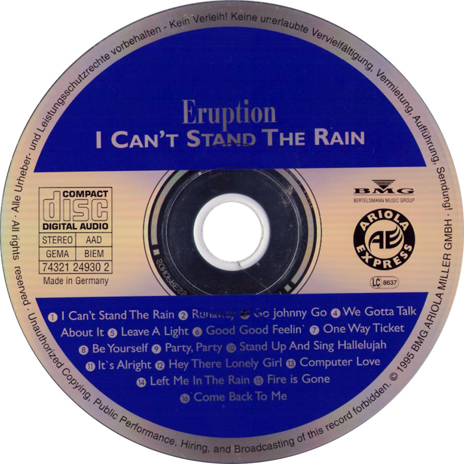 Cartula Cd de Eruption (Reino Unido) - I Can't Stand The Rain