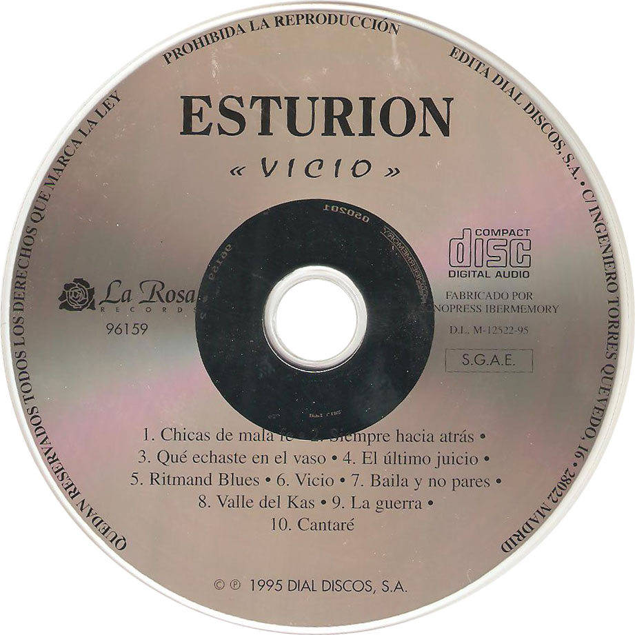Cartula Cd de Esturion - Vicio
