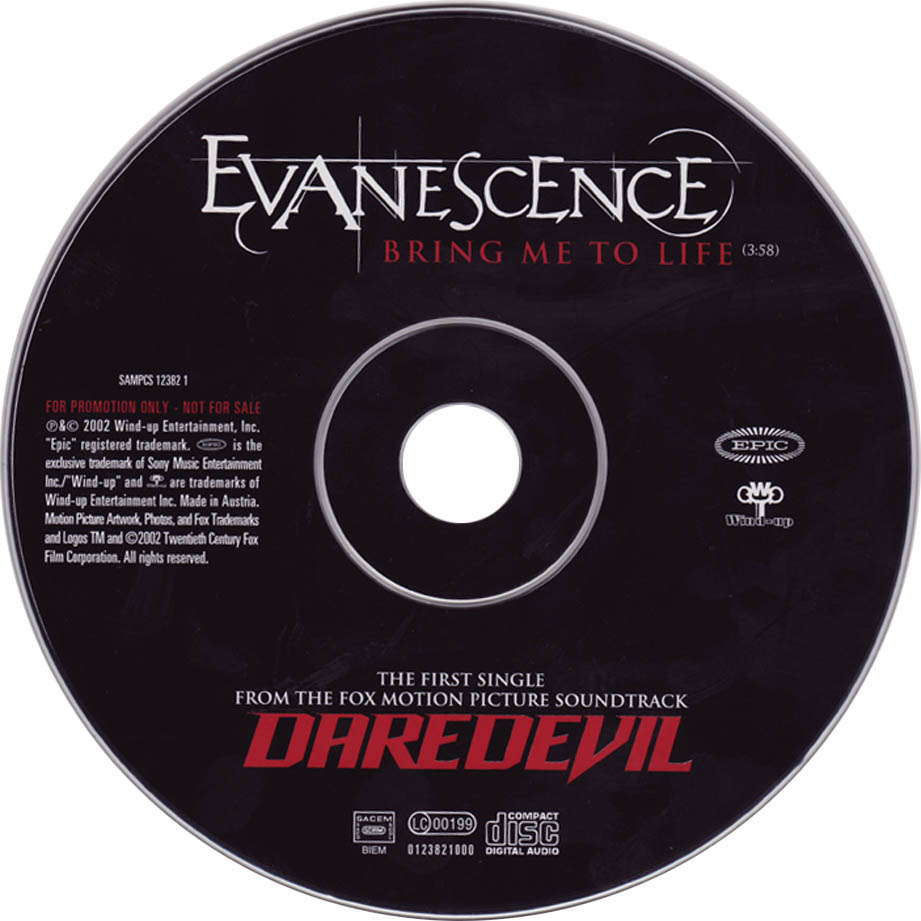 Cartula Cd de Evanescence - Bring Me To Life (Daredevil Promo)