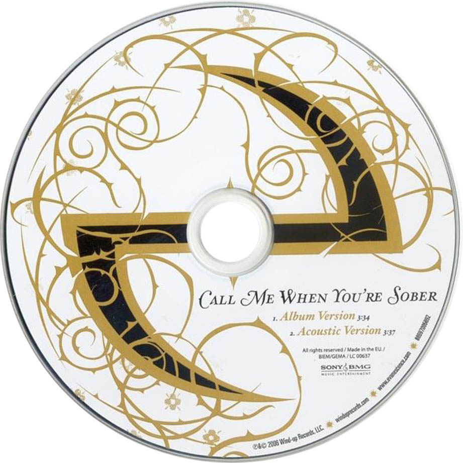 Cartula Cd de Evanescence - Call Me When You're Sober (Cd Single)