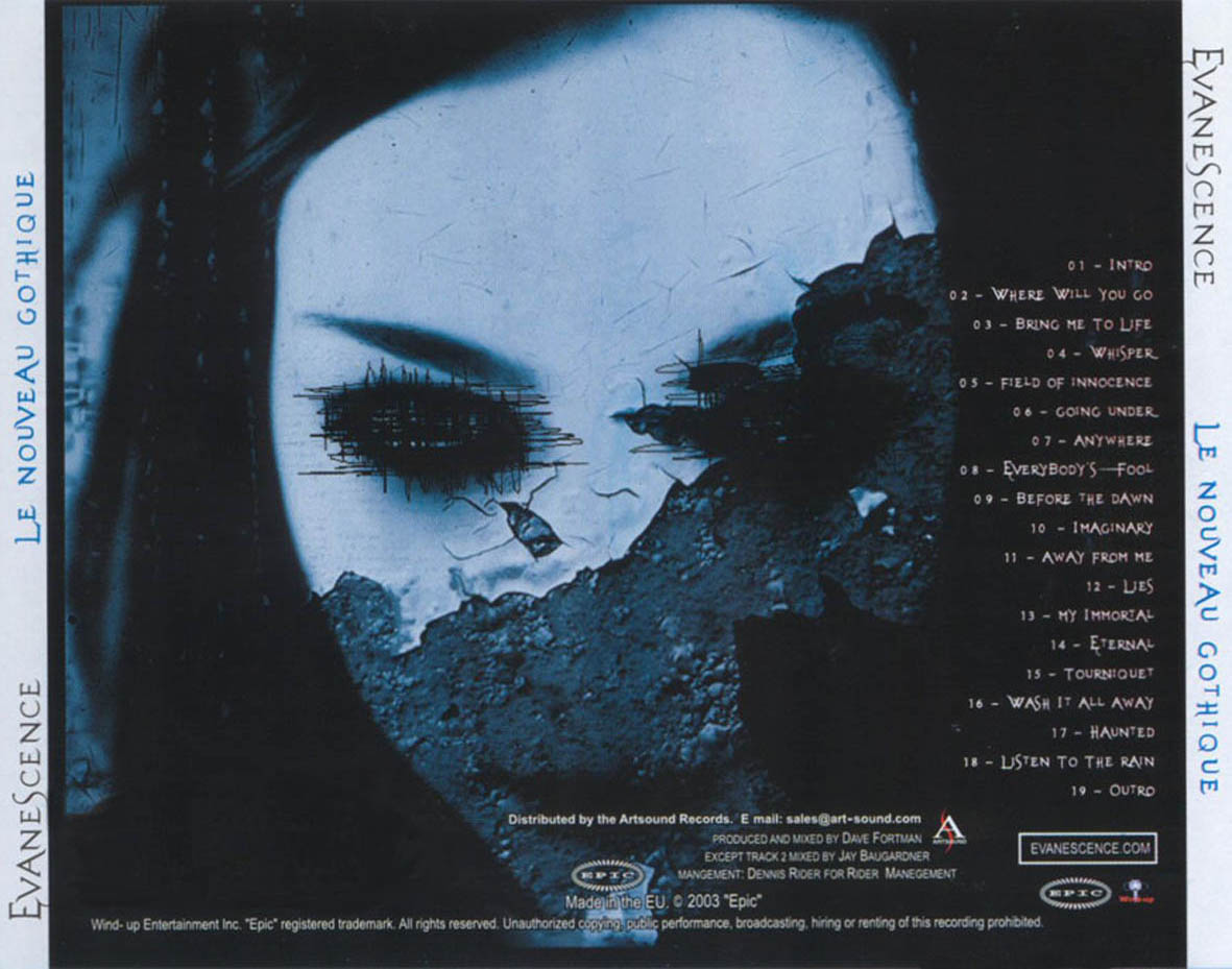 Cartula Trasera de Evanescence - Le Nouveau Gothique