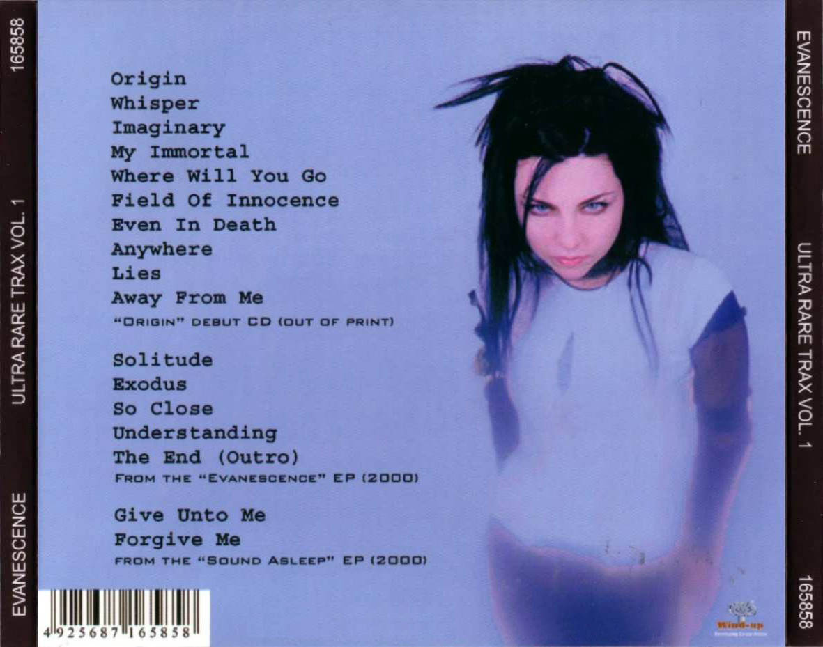 Cartula Trasera de Evanescence - Ultra Rare Trax Volume 1