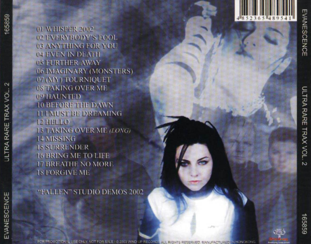 Cartula Trasera de Evanescence - Ultra Rare Trax Volume 2
