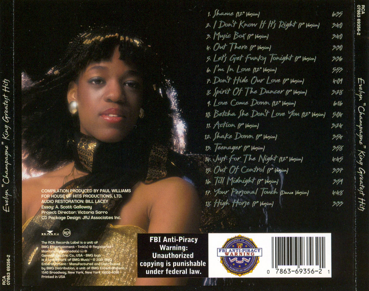 Cartula Trasera de Evelyn Champagne King - Greatest Hits