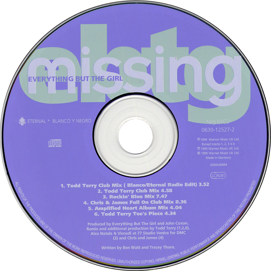 Cartula Cd de Everything But The Girl - Missing (Cd Single)