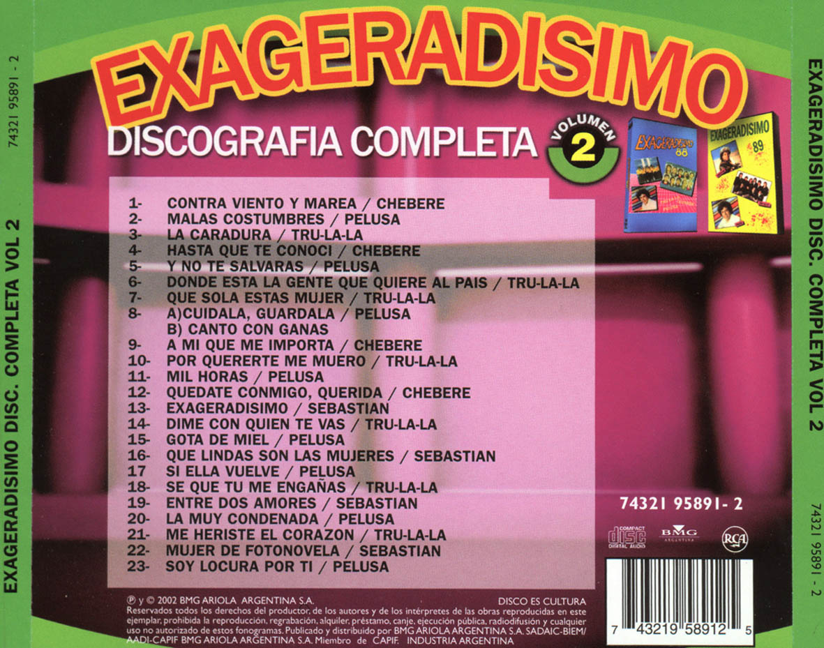 Cartula Trasera de Exageradisimo Discografia Completa Volumen 2