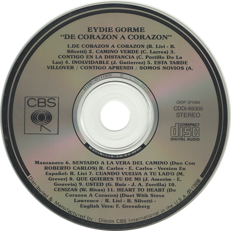 Cartula Cd de Eydie Gorme - De Corazon A Corazon