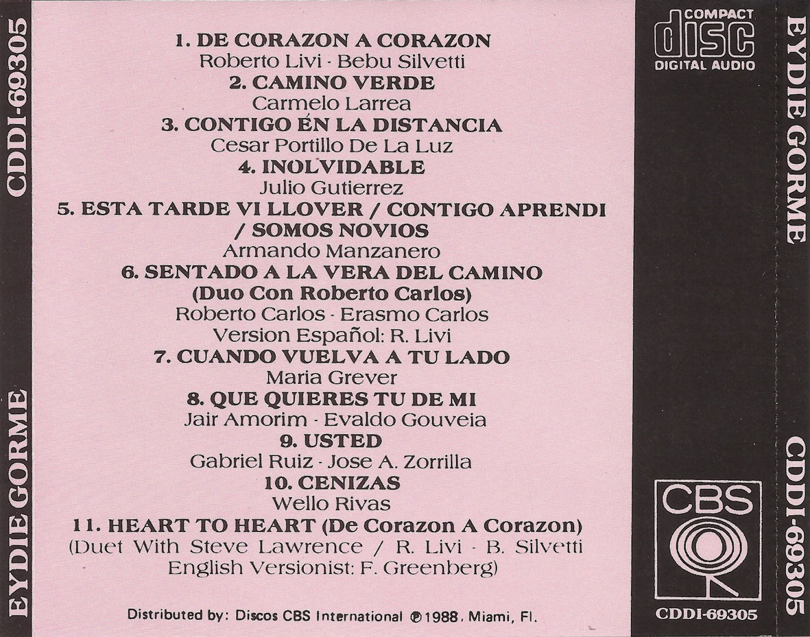 Cartula Trasera de Eydie Gorme - De Corazon A Corazon