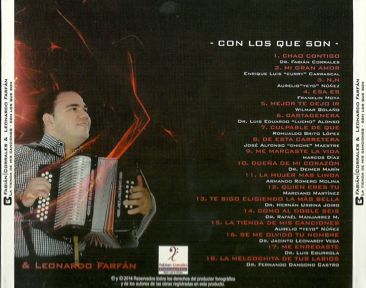 Cartula Trasera de Fabian Corrales & Leonardo Farfan - La Tienda De Mis Canciones