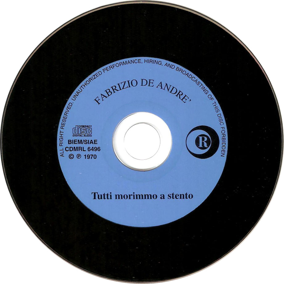 Cartula Cd de Fabrizio De Andre - Tutti Morimmo A Stento