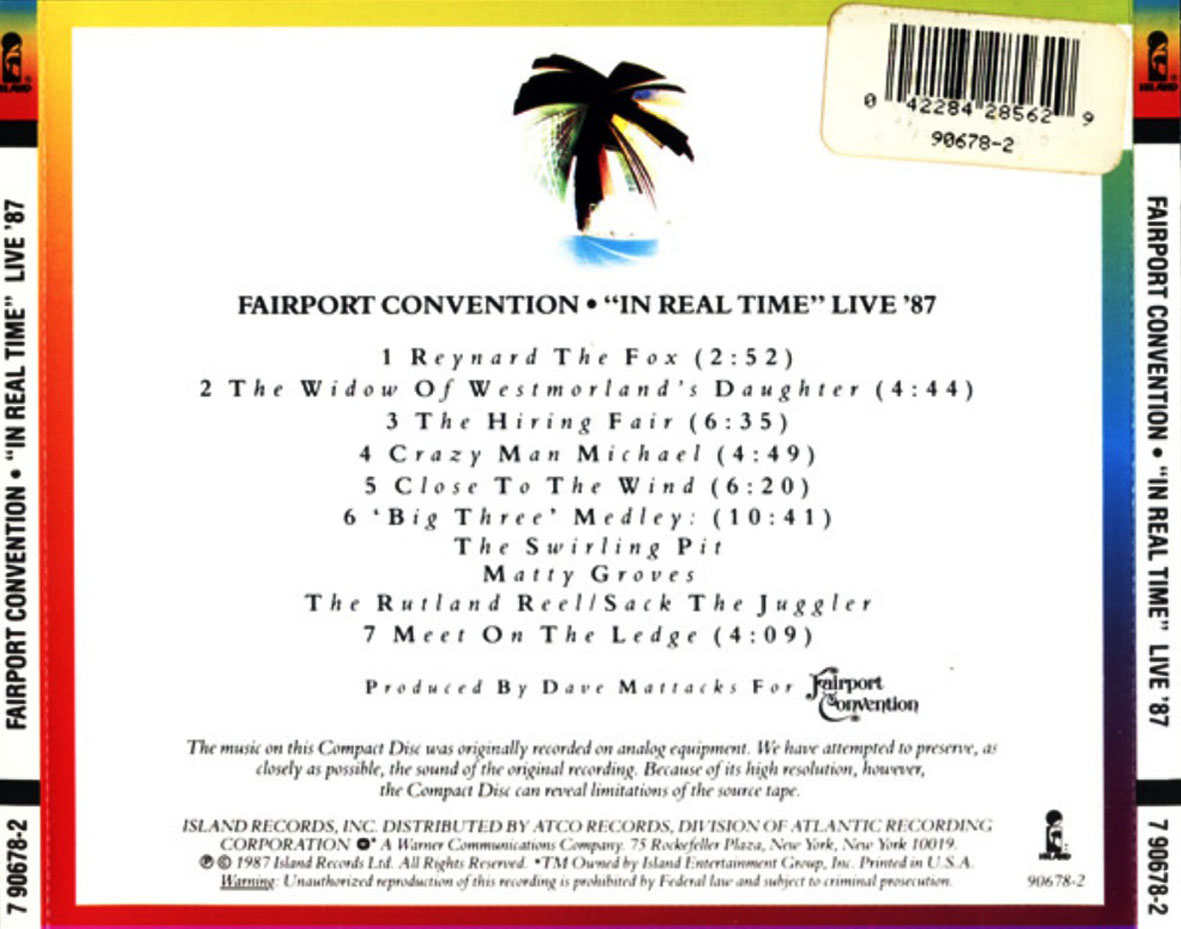 Cartula Trasera de Fairport Convention - In Real Time Live '87