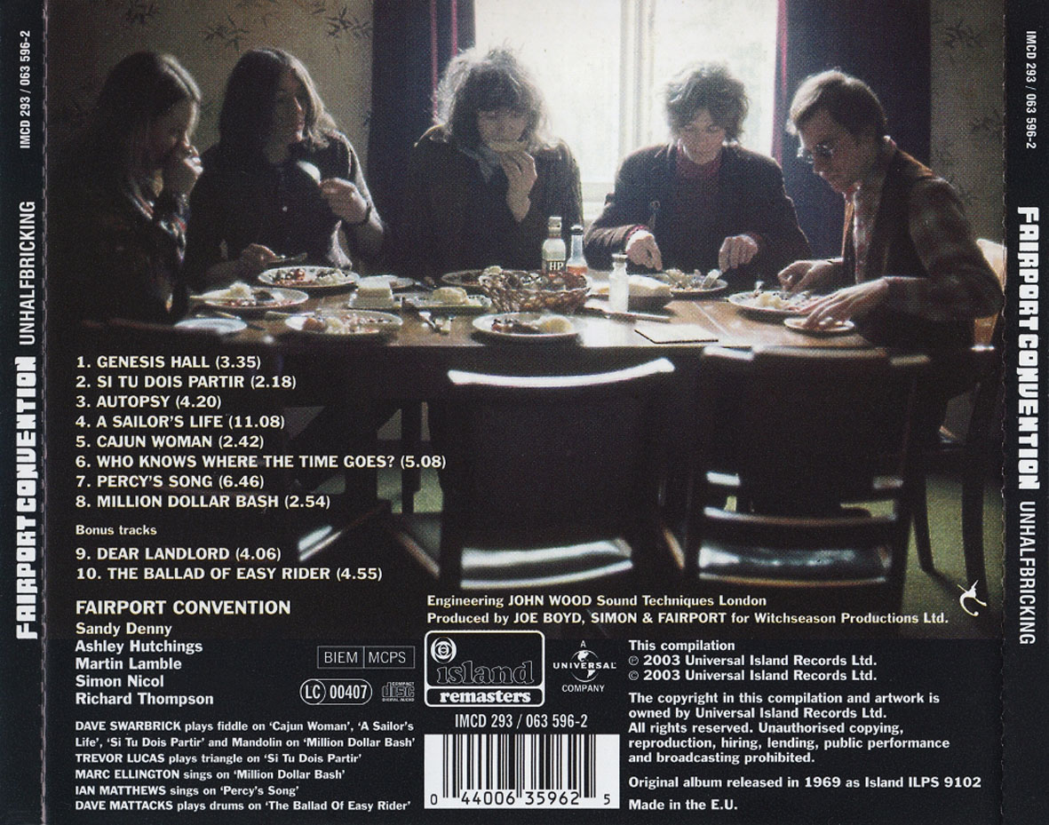 Cartula Trasera de Fairport Convention - Unhalfbricking (2003)