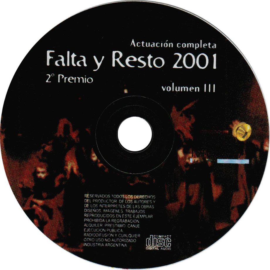 Cartula Cd de Falta Y Resto - 2001