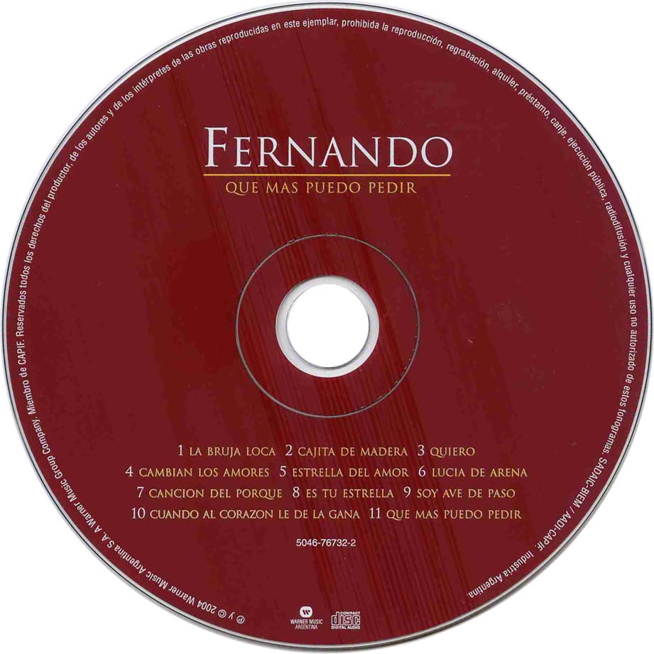 Cartula Cd de Fernando - Que Mas Puedo Pedir