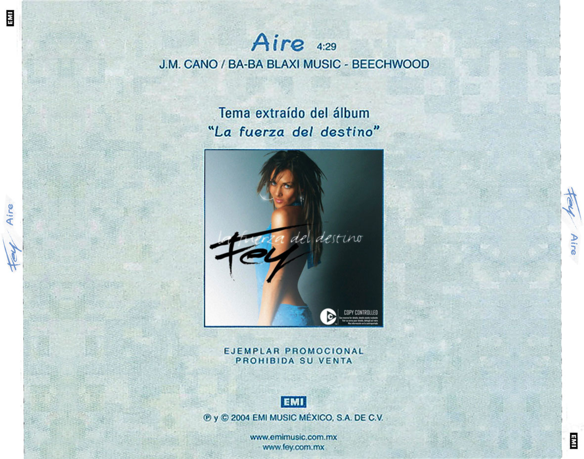 Cartula Trasera de Fey - Aire (Cd Single)