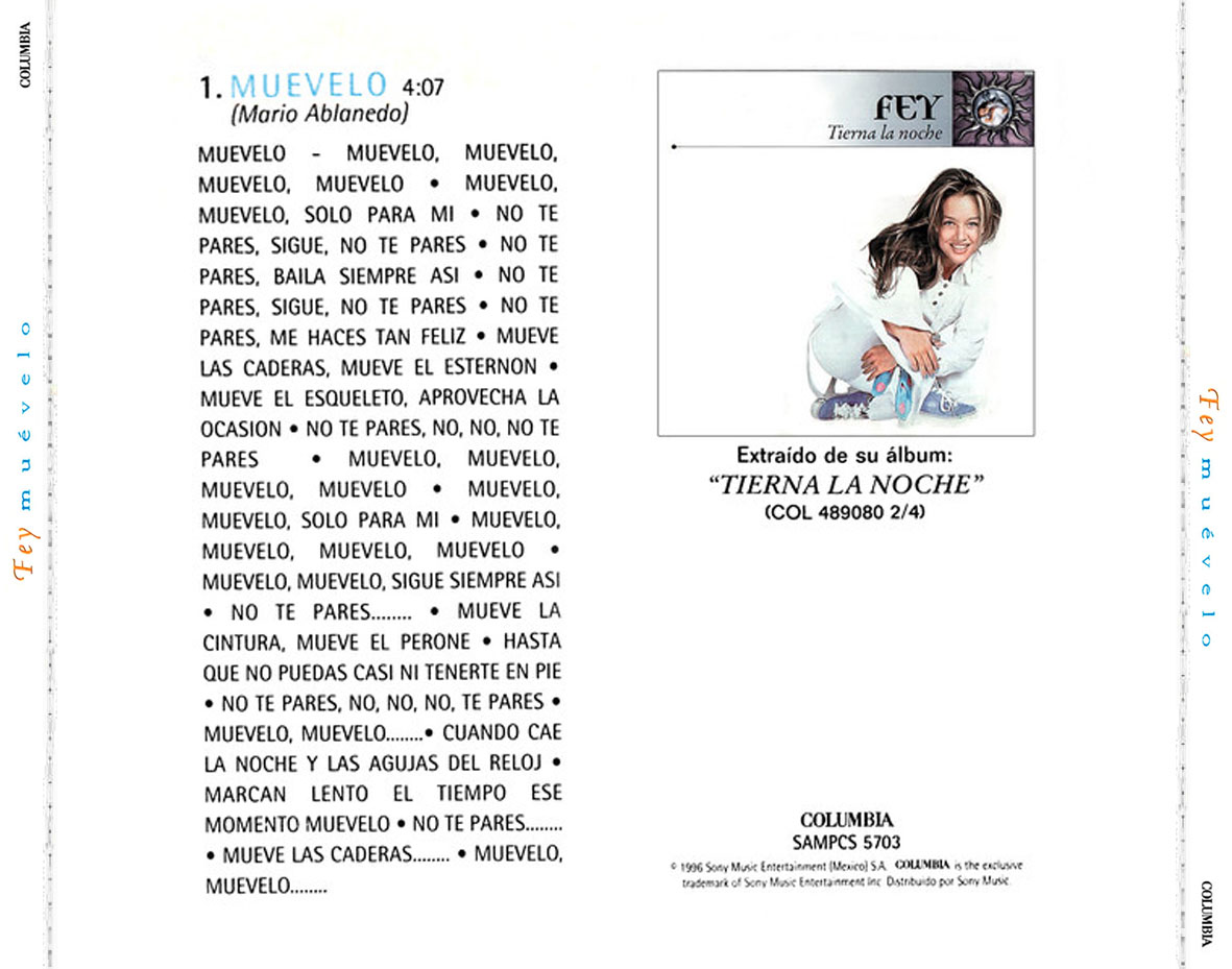 Cartula Trasera de Fey - Muevelo (Cd Single)