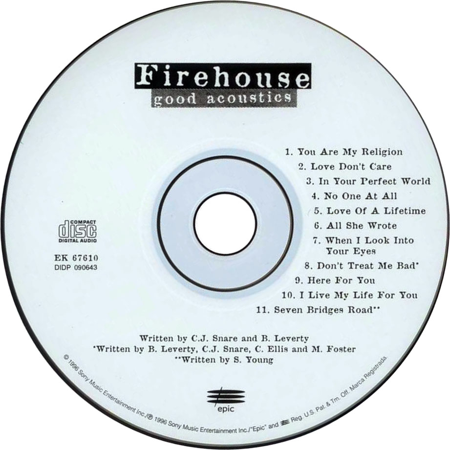 Cartula Cd de Firehouse - Good Acoustics