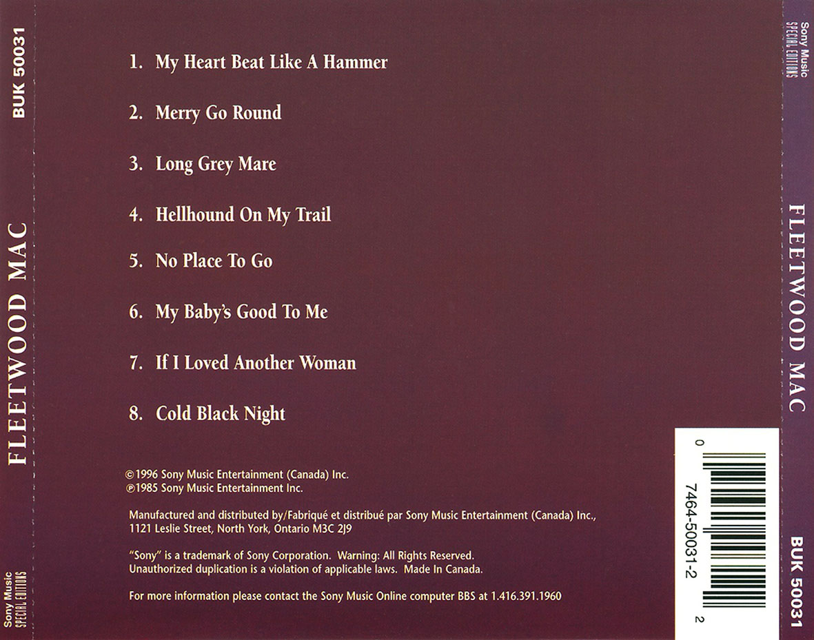 Cartula Trasera de Fleetwood Mac - Fleetwood Mac (1985)