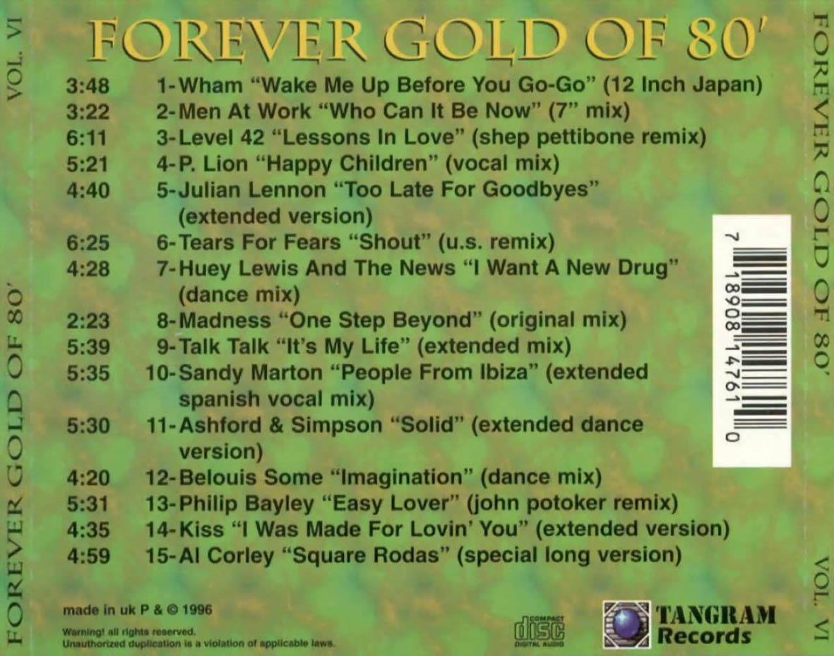 Cartula Trasera de Forever Gold Of 80' Volume Vi