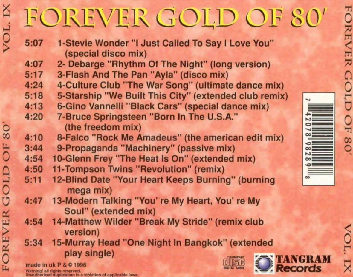 Cartula Trasera de Forever Gold Of 80' Volumen Ix