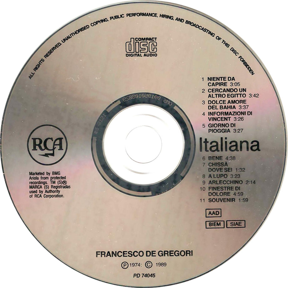 Cartula Cd de Francesco De Gregori - Francesco De Gregori