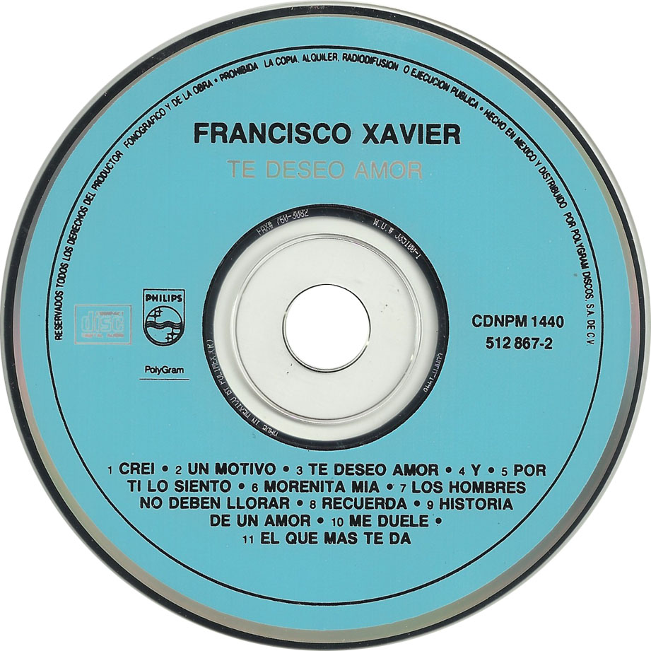 Cartula Cd de Francisco Xavier - Te Deseo Amor