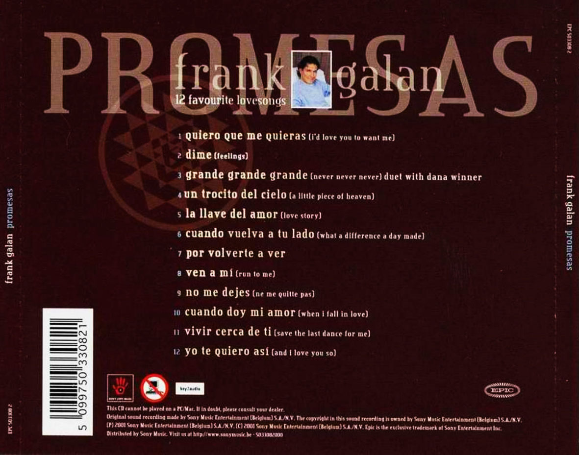 Cartula Trasera de Frank Galan - Promesas