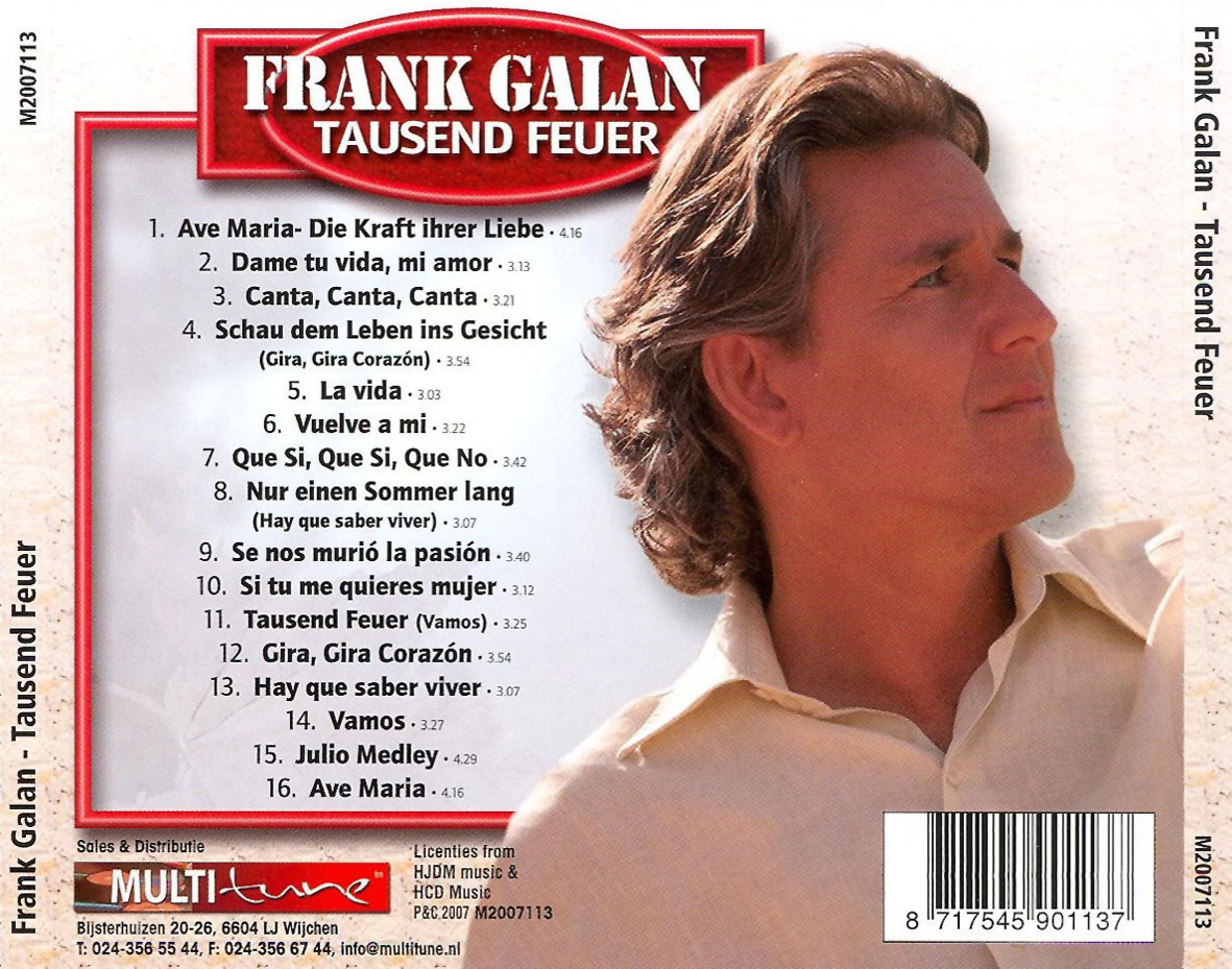 Cartula Trasera de Frank Galan - Tausend Feuer