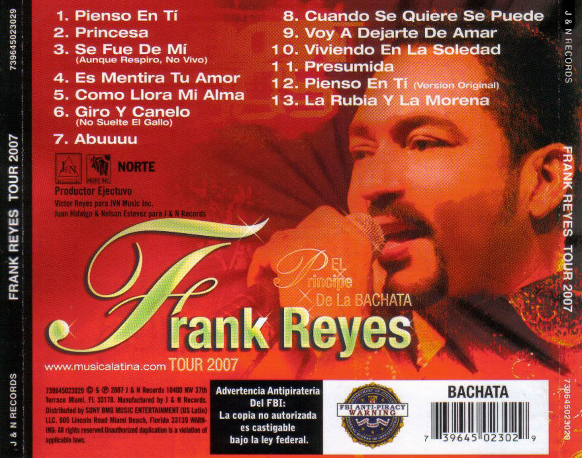 Cartula Trasera de Frank Reyes - Tour 2007
