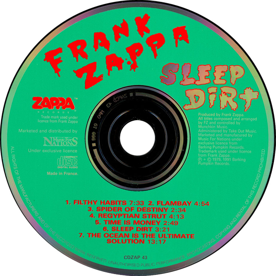 Cartula Cd de Frank Zappa - Sleep Dirt