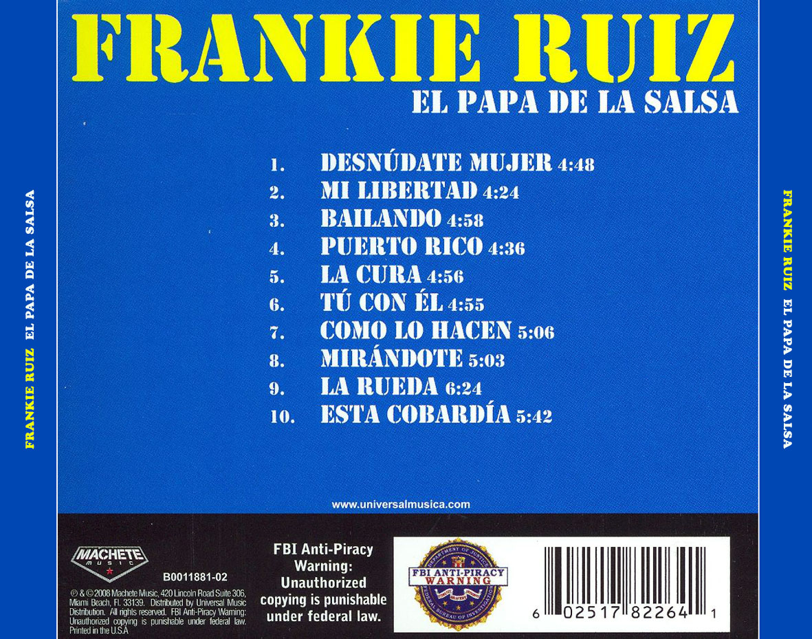 Cartula Trasera de Frankie Ruiz - El Papa De La Salsa