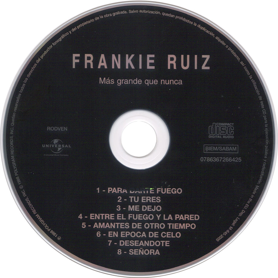 Cartula Cd de Frankie Ruiz - Mas Grande Que Nunca