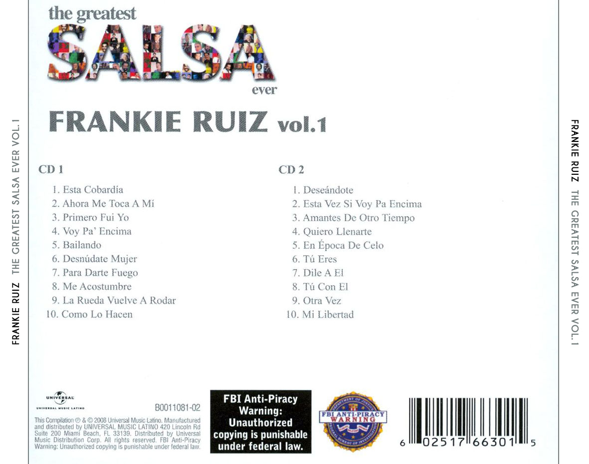 Cartula Trasera de Frankie Ruiz - The Greatest Salsa Ever Volume 1