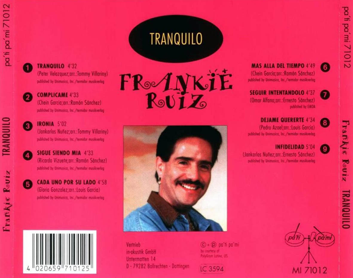 Cartula Trasera de Frankie Ruiz - Tranquilo