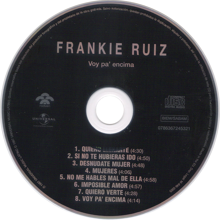 Cartula Cd de Frankie Ruiz - Voy Pa' Encima