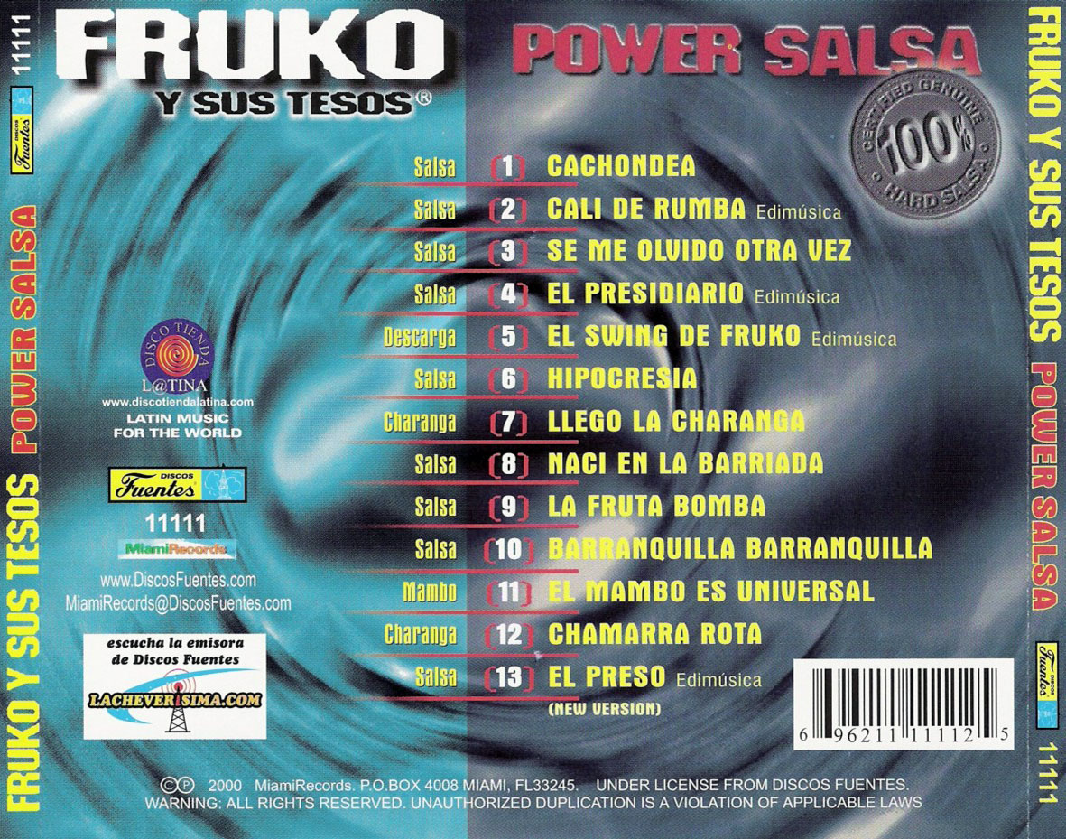Cartula Trasera de Fruko Y Sus Tesos - Power Salsa