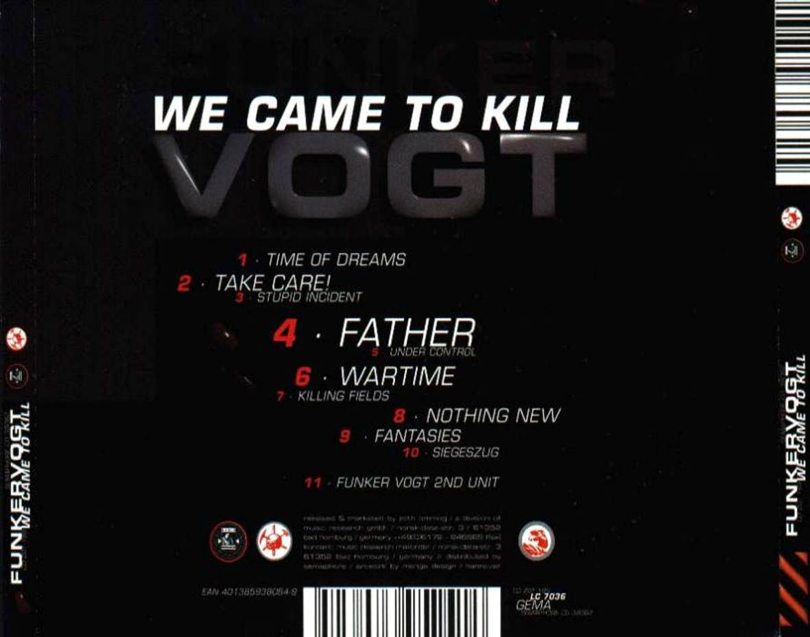 Cartula Trasera de Funker Vogt - We Came To Kill