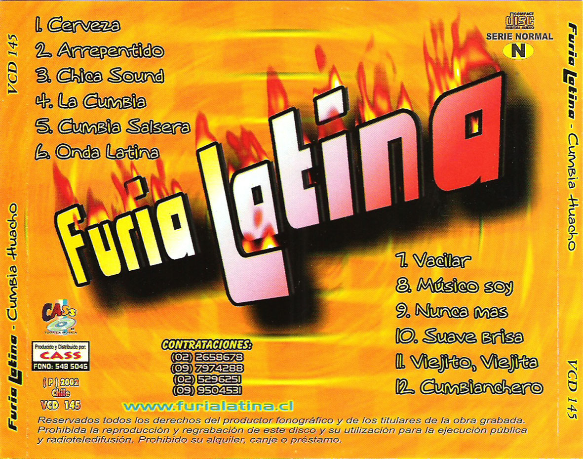 Cartula Trasera de Furia Latina - Cumbia Huacho