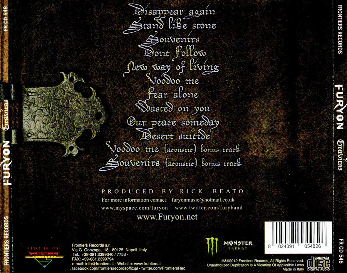 Cartula Trasera de Furyon - Gravitas