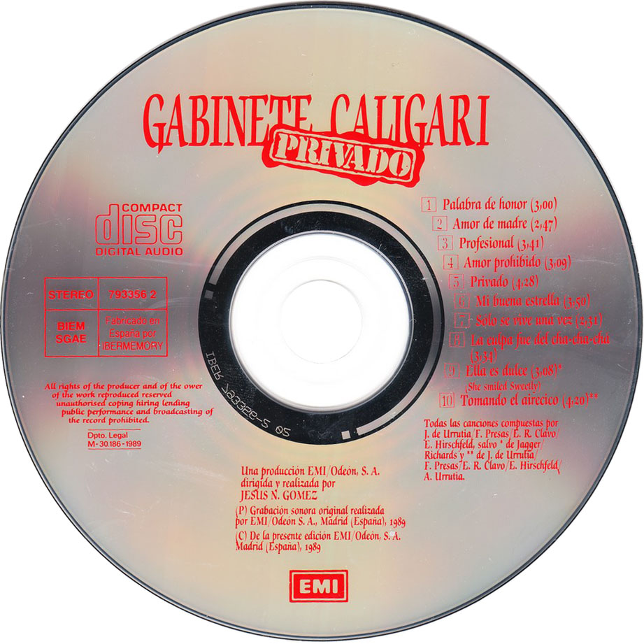Cartula Cd de Gabinete Caligari - Privado